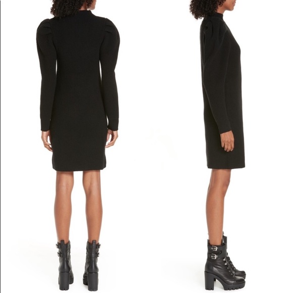 NWT Sandro Androsace Ribbed Wool Puff Sleeve Sweater Dress In Black - Picture 3 of 6